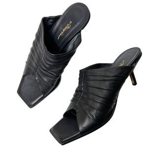 NEW 3.1 Phillip Lim Leather Black Georgia Ruched Heeled Mules Women's Size 37